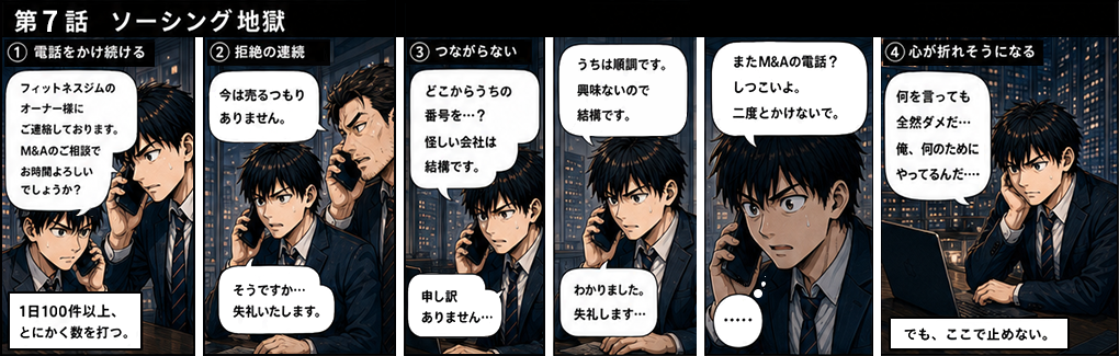 どこから番号を知ったのか、しつこい、二度とかけないでと言われ続ける。何を言っても全然ダメ、俺何のためにやってるんだと心が折れそうになる佐藤。でも、ここで止めない。