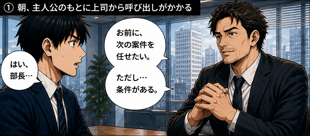 上司から次の案件を任される佐藤。案件はベーカリー都内住宅街・創業24年・年商6000万円・営業利益ほぼゼロ・従業員12名・オーナー高齢で後継者不在の<a href=