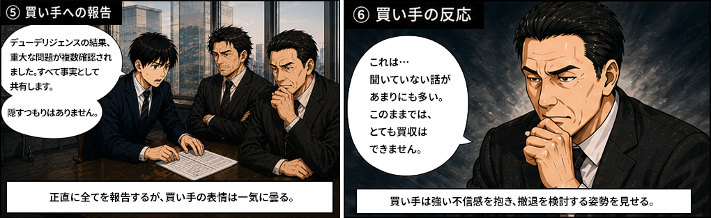 現金売上の抜き取りと未納税が発覚。帳簿との差額750万円（抜き取り疑い）、未納税推定280万円。M&Aデューデリジェンスが明らかにした重大なコンプライアンス違反。