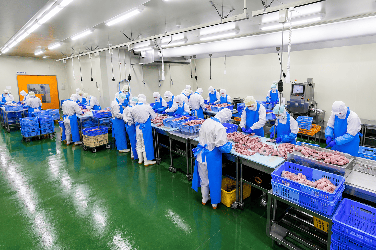 食肉加工工場での加工作業の様子