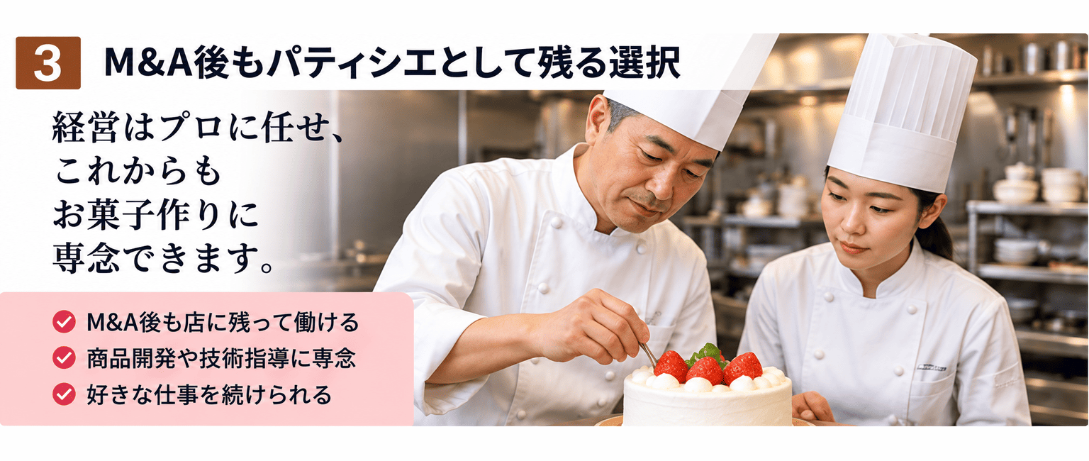 洋菓子店・ケーキ屋のM&A完全ガイド｜味と店を残す事業承継の方法｜M&A後もパティシエとして残る選択